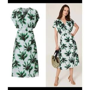 Equipment Femme Green White 100% Silk Palms Bijou Wrap Dress Size 4